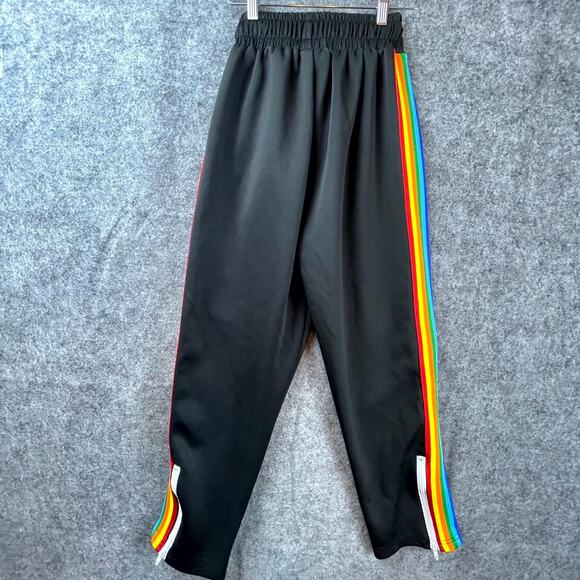 Palm Angels Track Pants Extra Small Black Rainbow Racing Stripe Logo Ankle Zip - Picture 2 of 8